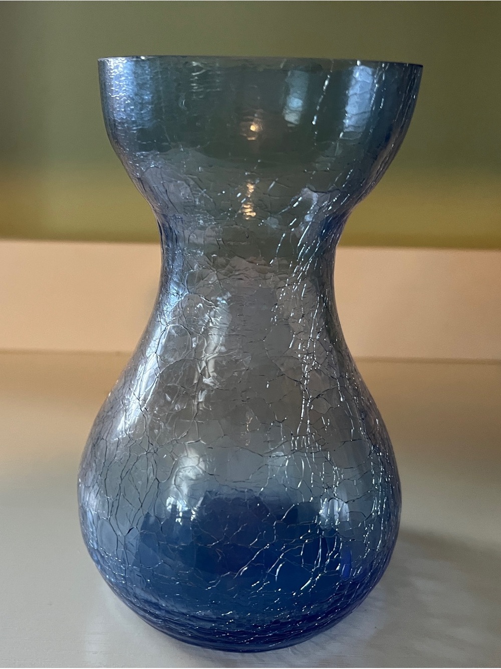 Blue Crackle Glass Vase - Decorative Home Accent